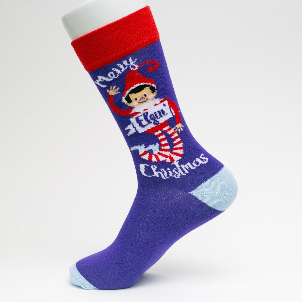 Merry Elfin Christmas Themed Mid Calf Length Socks